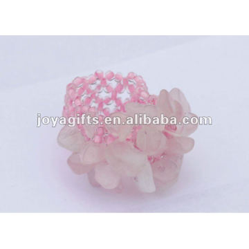 Rose Quartz Chip Stone Stretch Seed Perles de verre Ring